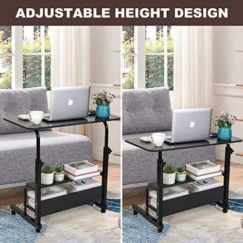 Adjustable Height Mobile Computer Desk for Small Space Rolling Writing Black
