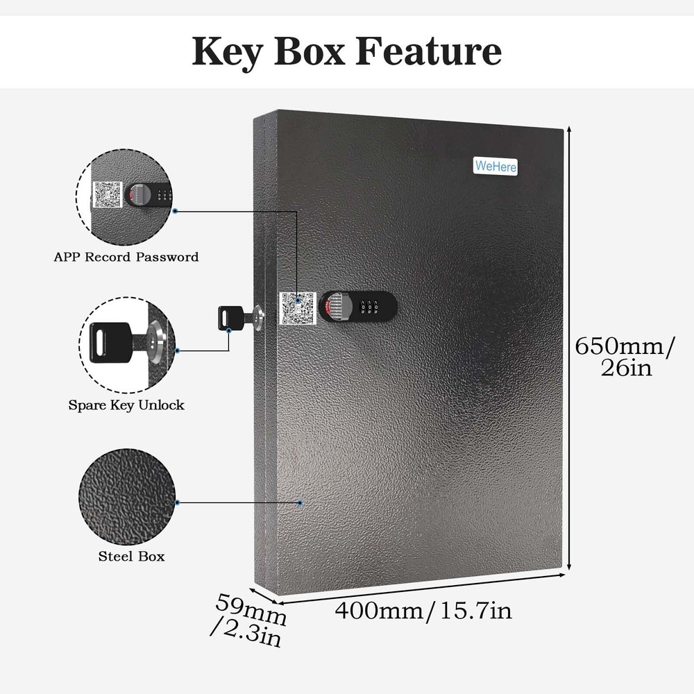 WeHere Key Lock Box Wall Mount96 Keys Key Cabinet Security Combination Lockbo...