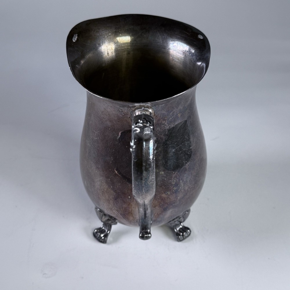 Vintage Leonard Silverplate Water Pitcher Paw Feet Scroll Handle