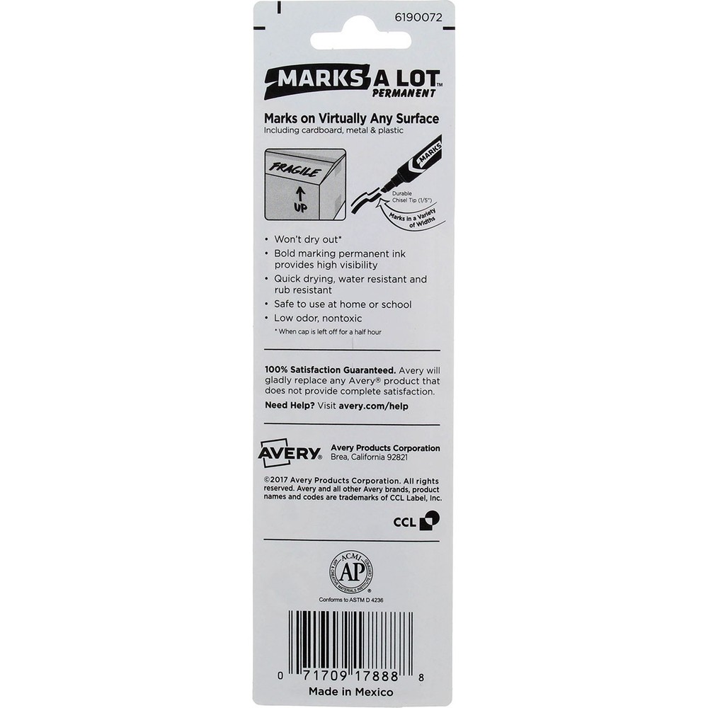 2 Pack Marks-A-Lot Permanent Marker, Black 17888, Desk-Style, Chisel Tip
