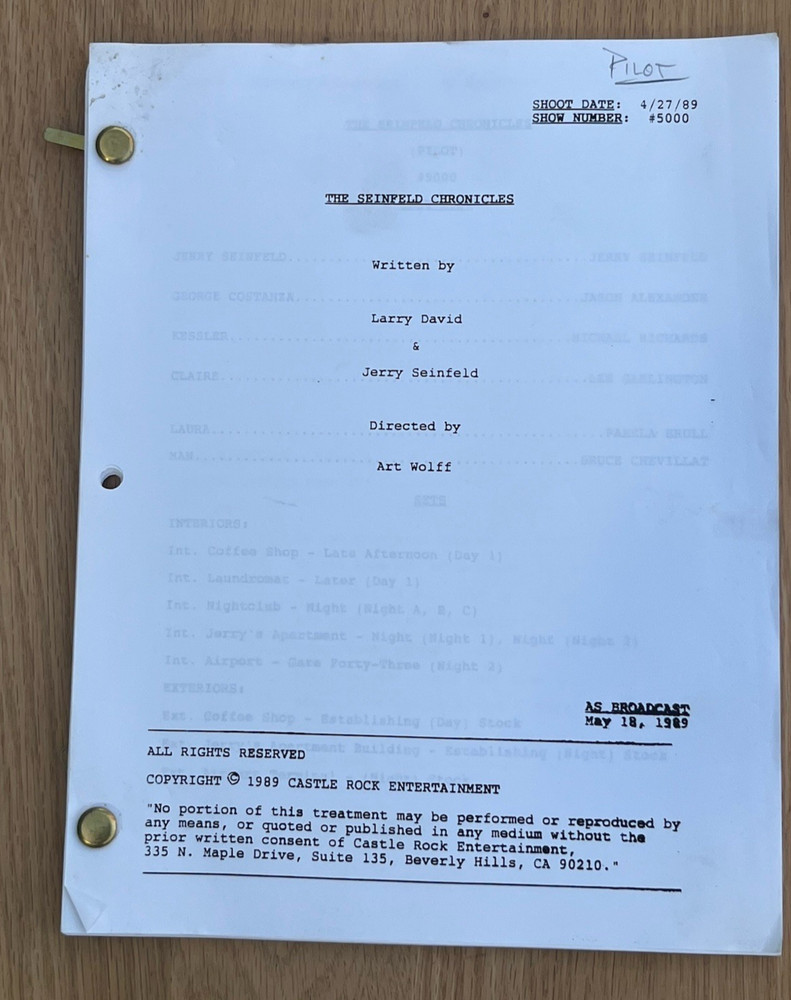 The Seinfeld Chronicles Pilot 1st Episode Original TV Sitcom As Broadcast Script