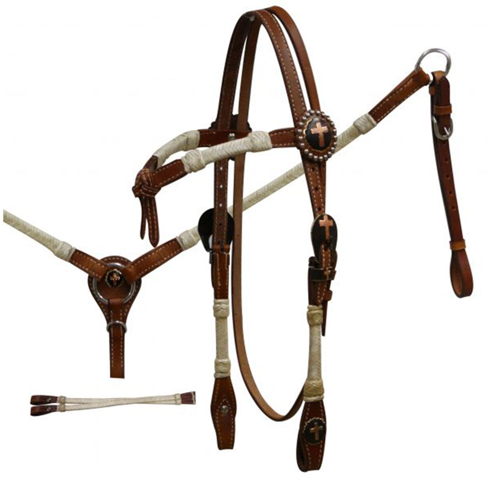 Futurity Knot with Braided Rawhide Browband Headstall & Breast Collar Reins NEW