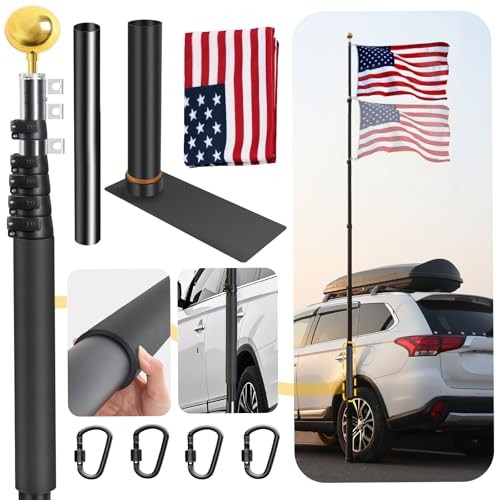 20FT Tailgate Flag Pole with Tire Mount, Fit Tailgate Flagpole Kit