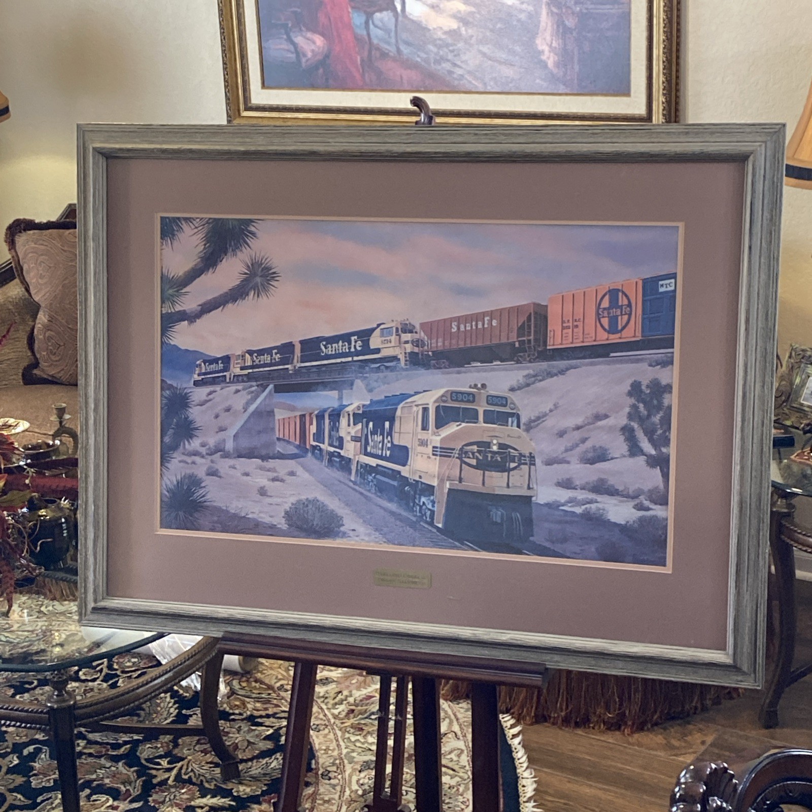 VINTAGE SANTA FE TRAINS ADVERTISEMENT LARGE FRAMED PRINT FOGG 41”x31”