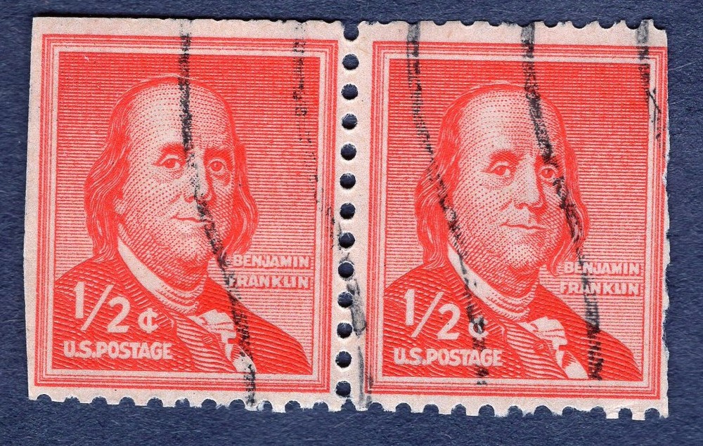 1955 Stamp #1030 Pair Benjamin Franklin Used