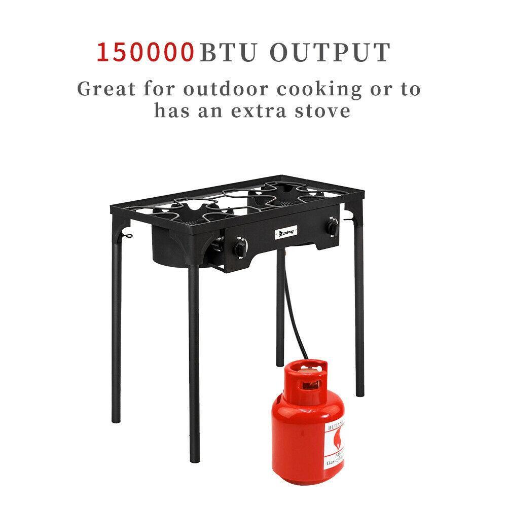 Propane 150000 BTU Double 2 Burner Gas Cooker Stand Stove Outdoor BBQ Grill