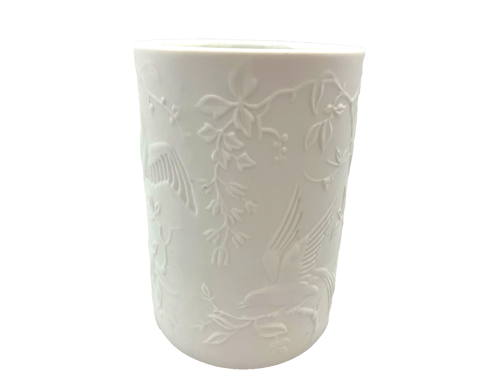 Kaiser Porcelain Vase West Germany White Bisque Birds of Paradis #68 Vintage