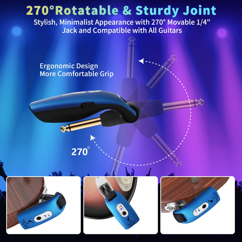 2.4GHz Dual Transmitter Digital Wireless Guitar System Transmitter Receiver Blue
