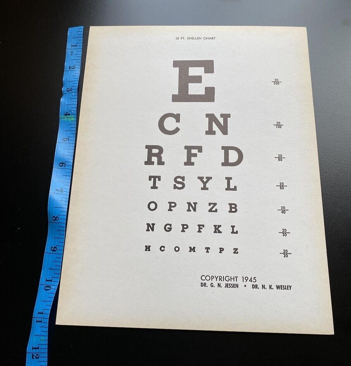 Vintage 1945 Vision Eye Chart Test Dr. George Jessen & Dr. Newton K. Wesley