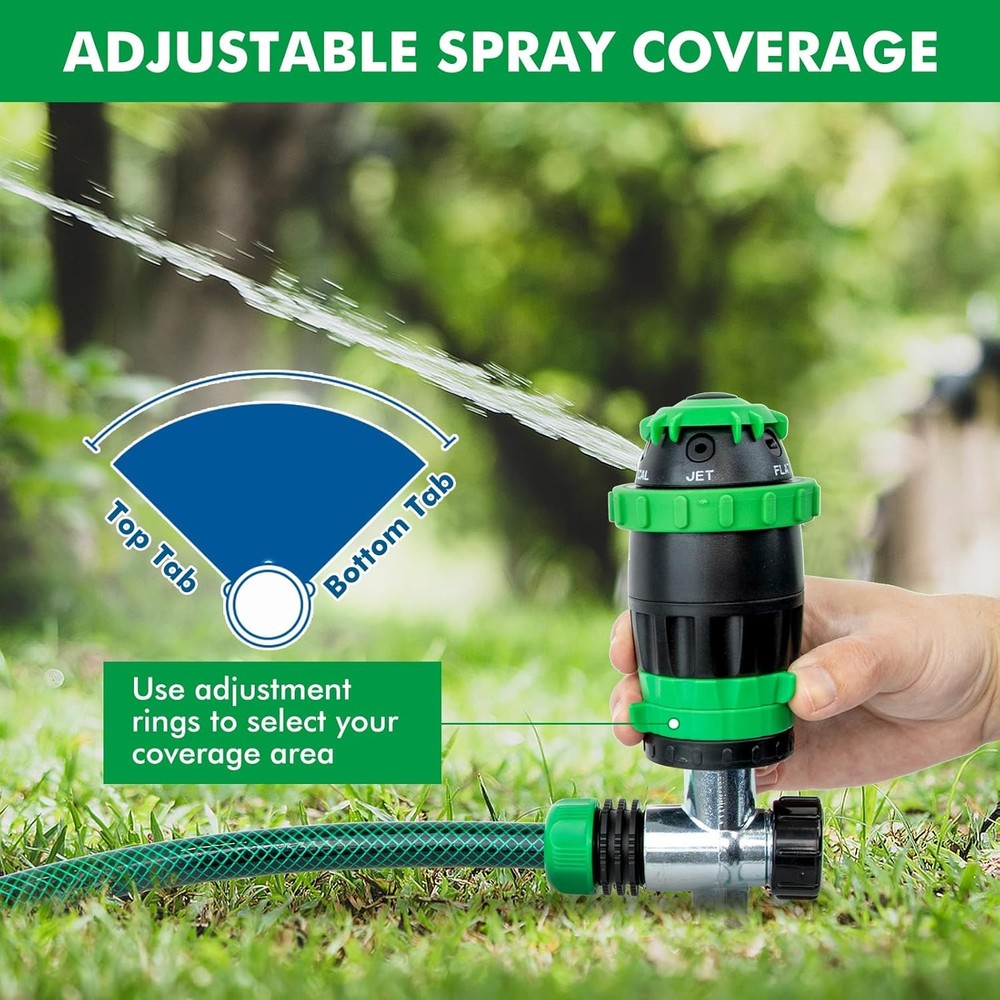 Multi-Adjustable Lawn Sprinkle with Metal Spike Base, 5-Pattern Watering System