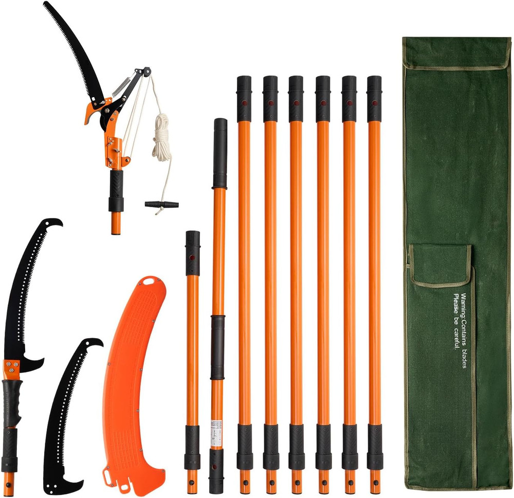 Manual Pole Saw, 4.46-26.4 Ft Extendable Tree Pruner with Scissors, Sharp 65Mn S