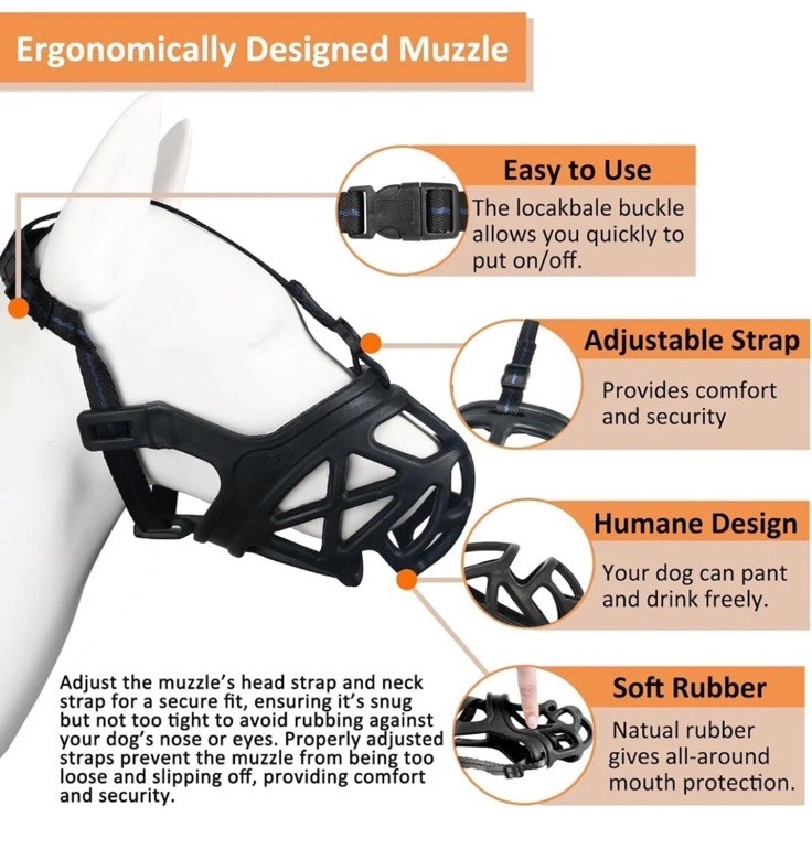 BARKLESS Dog Muzzle, Basket Muzzle for Biting, Chewing and Scavenging, Humane Me