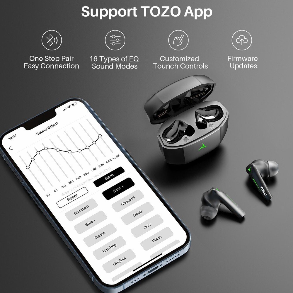TOZO Gaming Pod Bluetooth Wireless Earbuds Earphone High Sensitivity Low Latency