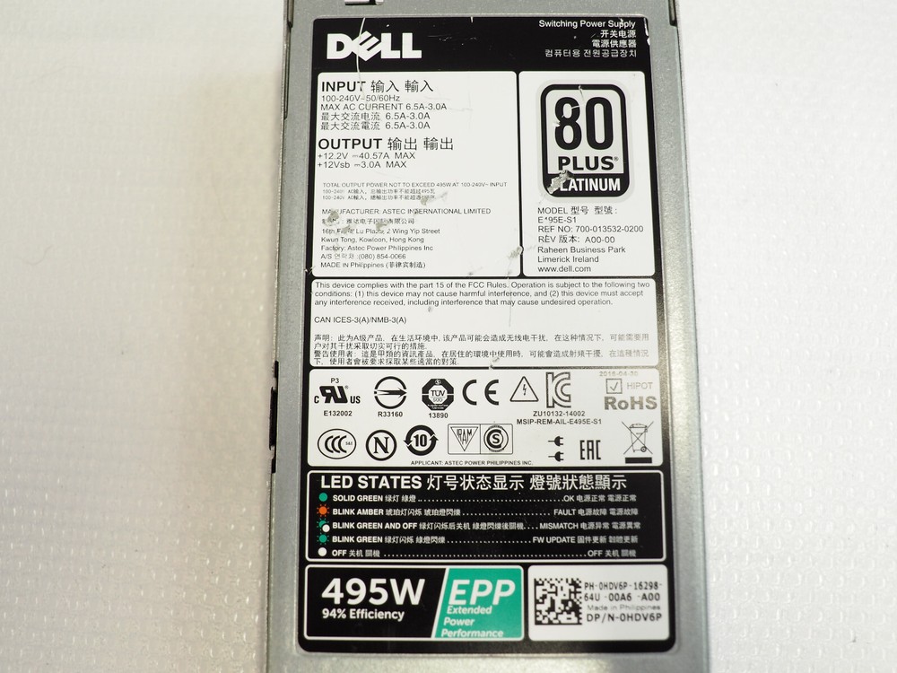 DELL E495E-S1 HDV6P 495W Switching Power Supply Module