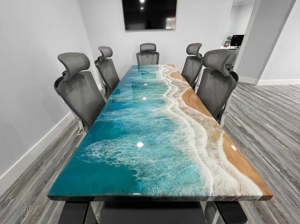 Ocean Table,Epoxy Wooden Table Top, Dining Table Epoxy Resin River Kitchen Table