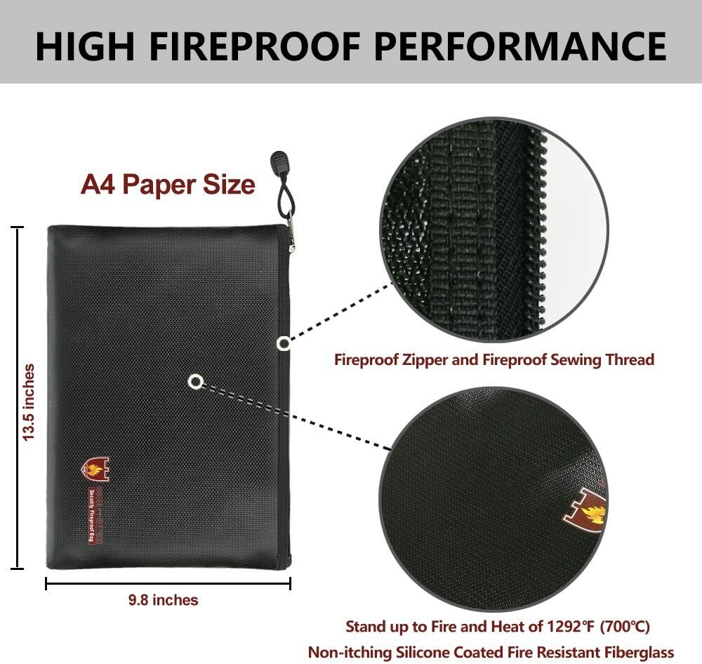 Fireproof Document Bag Waterproof Money Bag Fire Safe Cash Pouch Envelope Holder