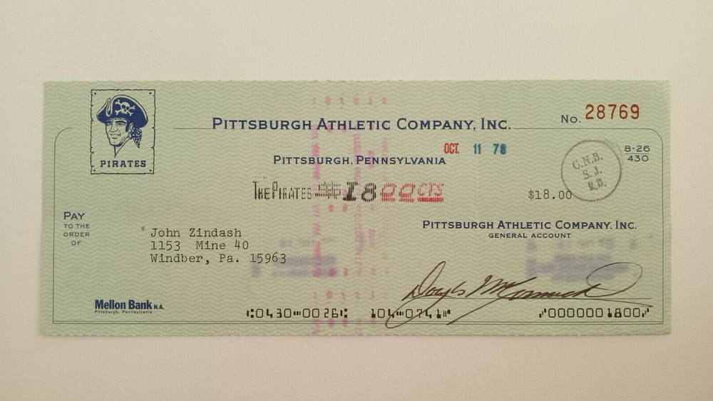 John Zindash: 1978 Pittsburgh Pirates Expense Check