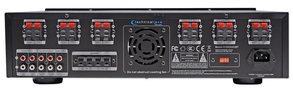 Technical Pro 6-Zone Receiver+(12) White Cube Speakers For Restaurant/Bar/Cafe