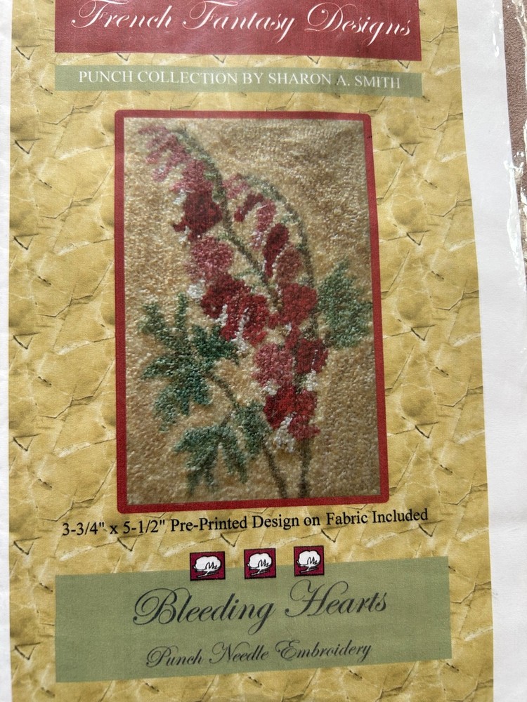 PRIMITIVE PUNCHNEEDLE  EMBROIDERY PATTERN, CRAFTS, PUNCH NEEDLE BLEEDING HEARTS