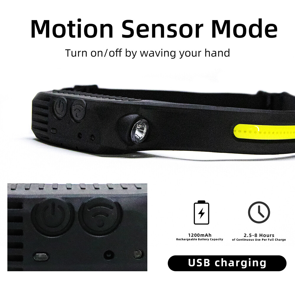 2PCS COB LED Headlamp Headlight Torch Work Light Bar Head Band Lamp USB Charging