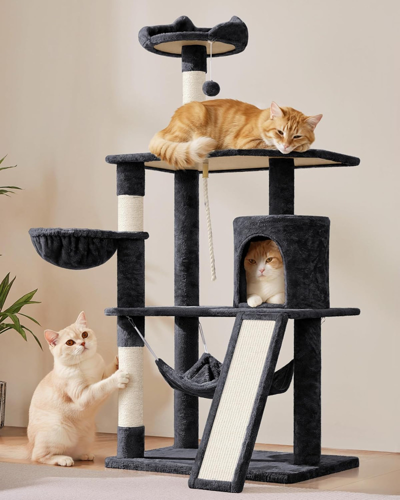63.5In Multi-Level Cat Tree Tower Condo with Scratching Posts, Platform & Hammoc