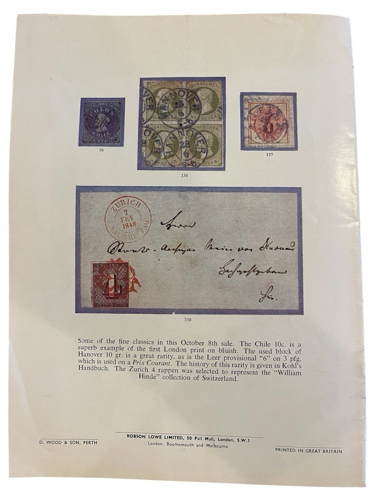 1958 Robson Lowe Foreign Auction Catalogue + Bid Form - Oct 8th Sale