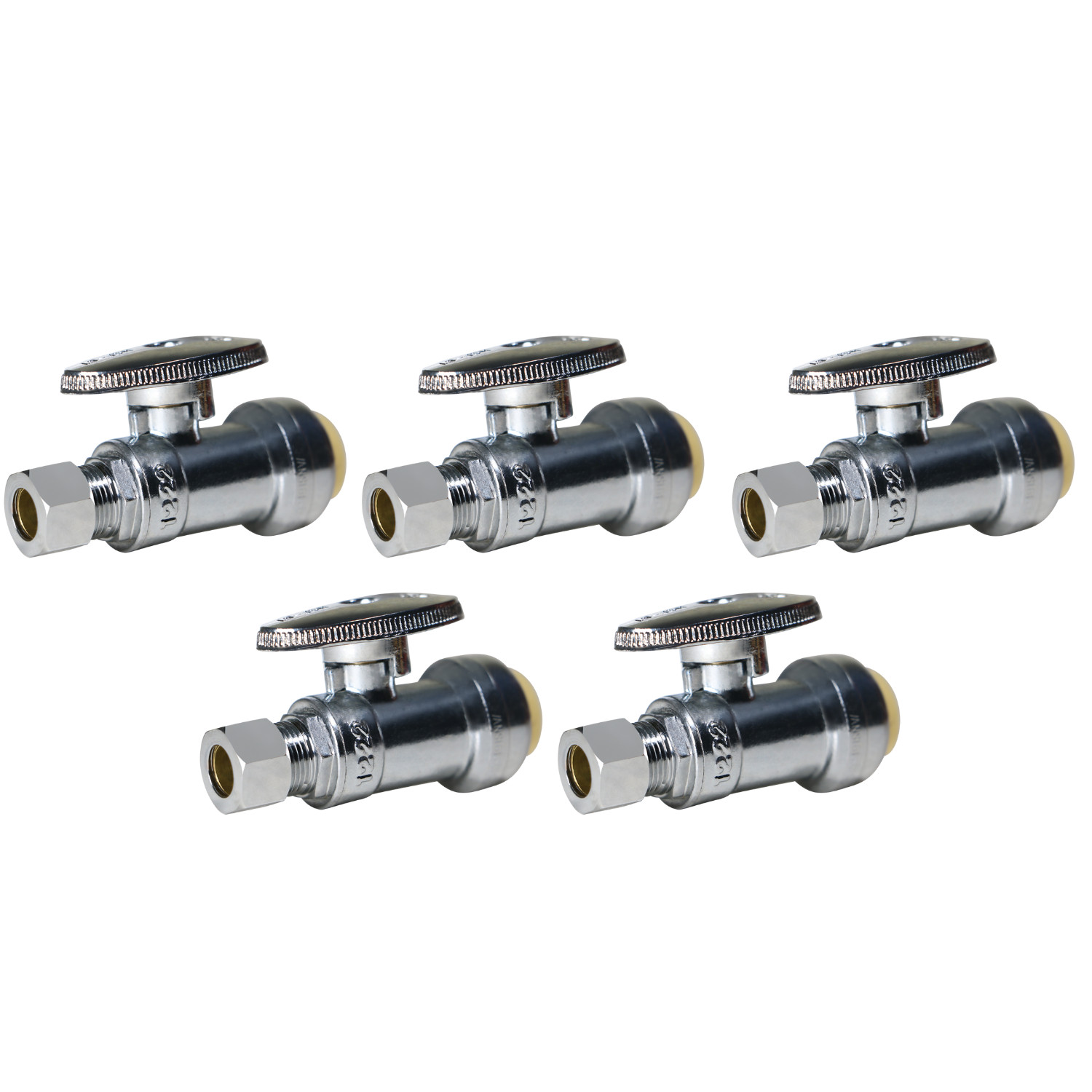 5 Pack XFITTING  1/2" PUSH FIT 3/8" OD Straight Stop Valve 1/4 Turn Metal Handle