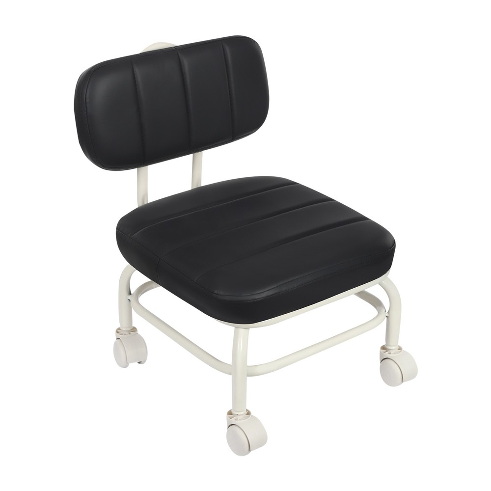 Low Rolling Stool, Roller Seat with Universal Swivel Caster Wheels & Backrest