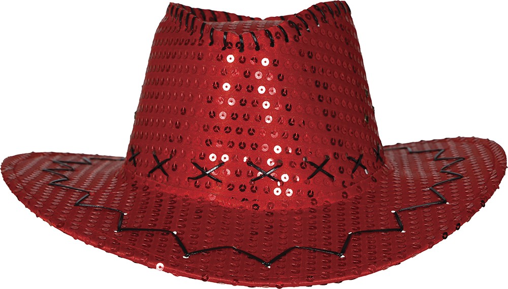 RED SEQUINS COWBOY HAT, ADULTS
