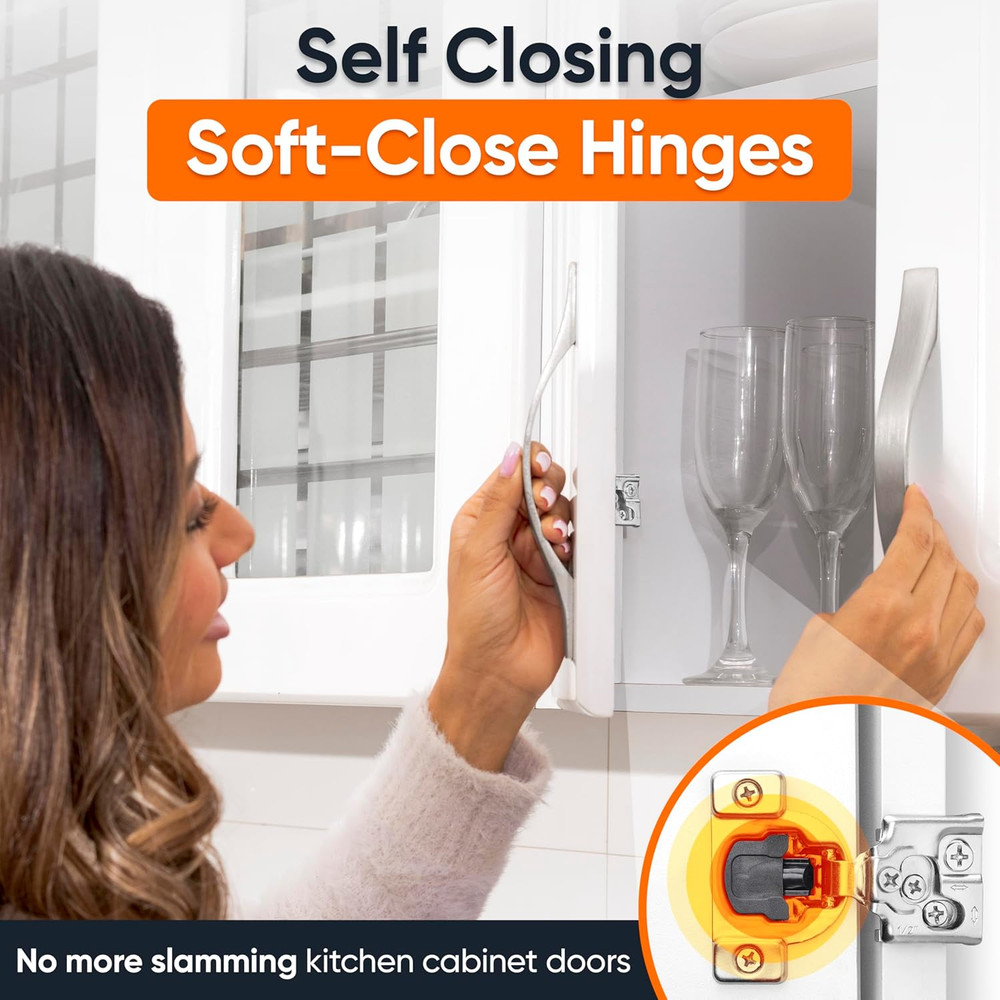 50 Pack Soft Close Cabinet Hinges - 1/2" Overlay, Adjustable Quiet Close
