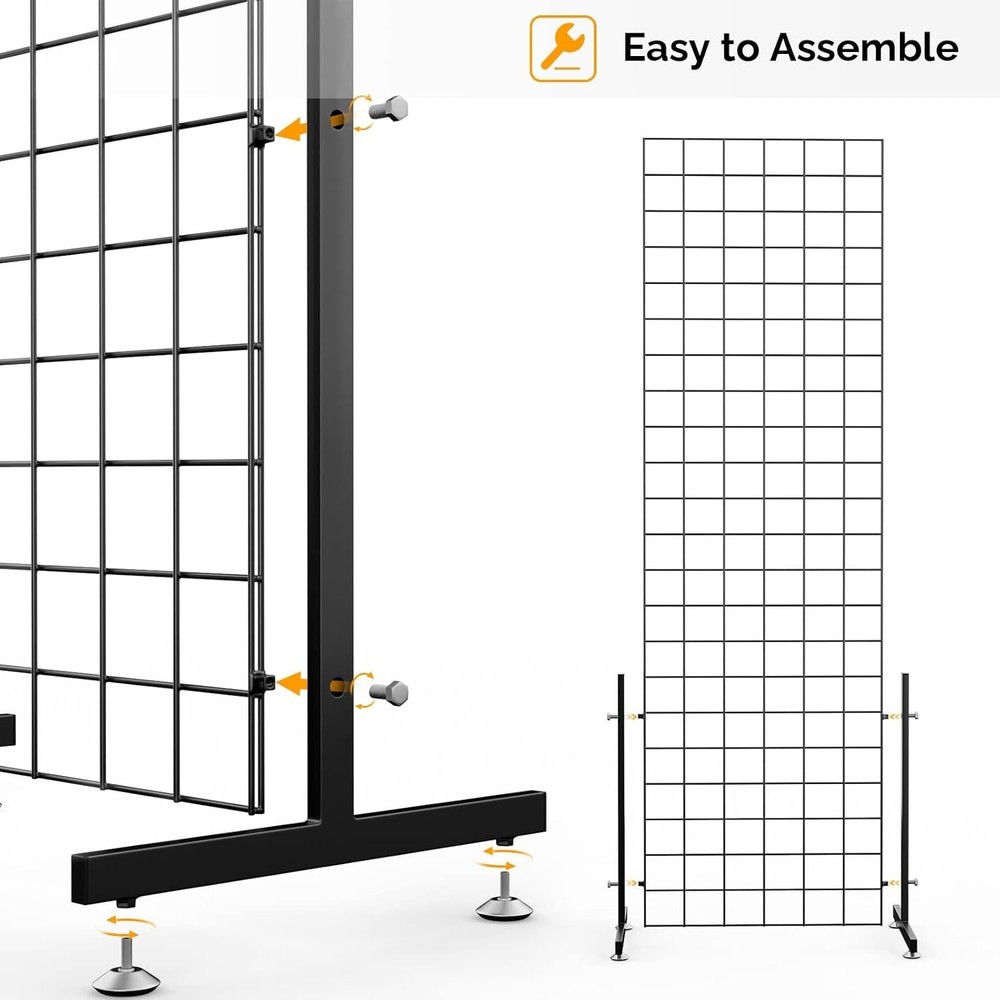 Freestanding 6' x 2' Grid Wall Rack with Hooks – Versatile Display Solution