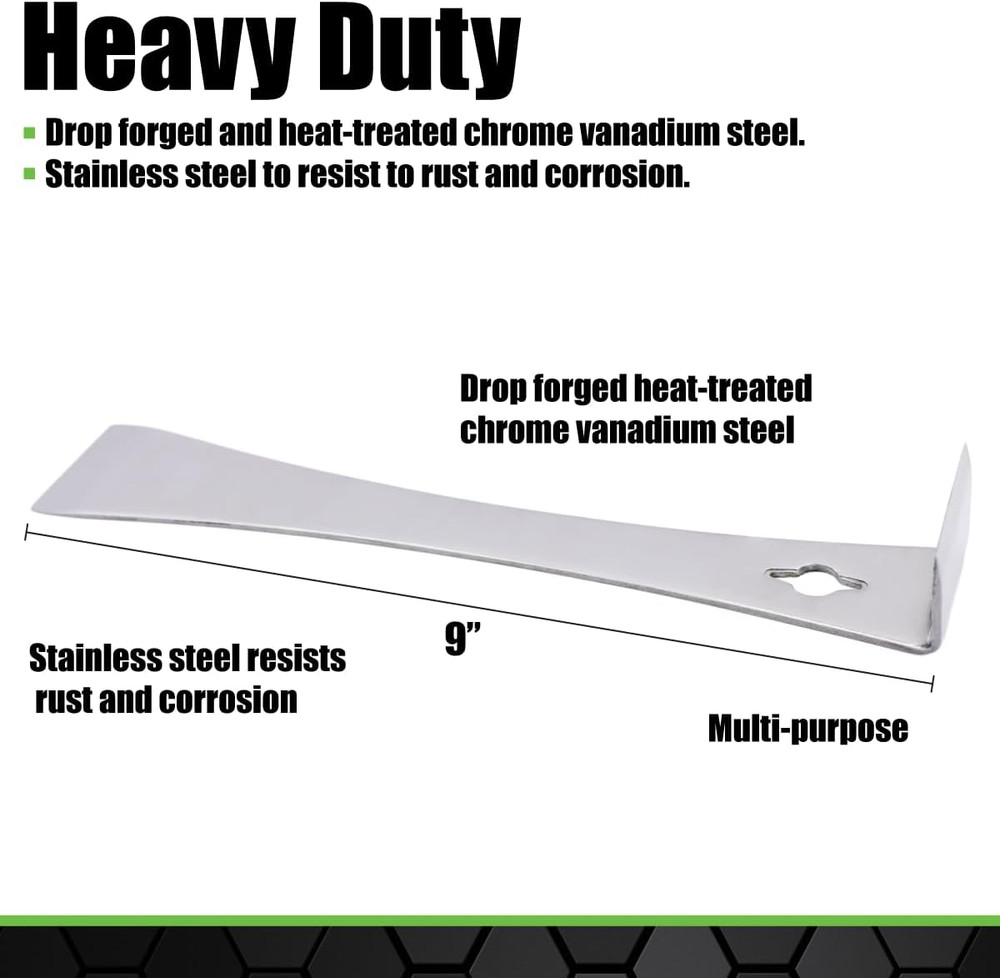 9" Stainless Steel Pry Bar & Nail Puller - Pulling, Prying, Scraping - Removes M