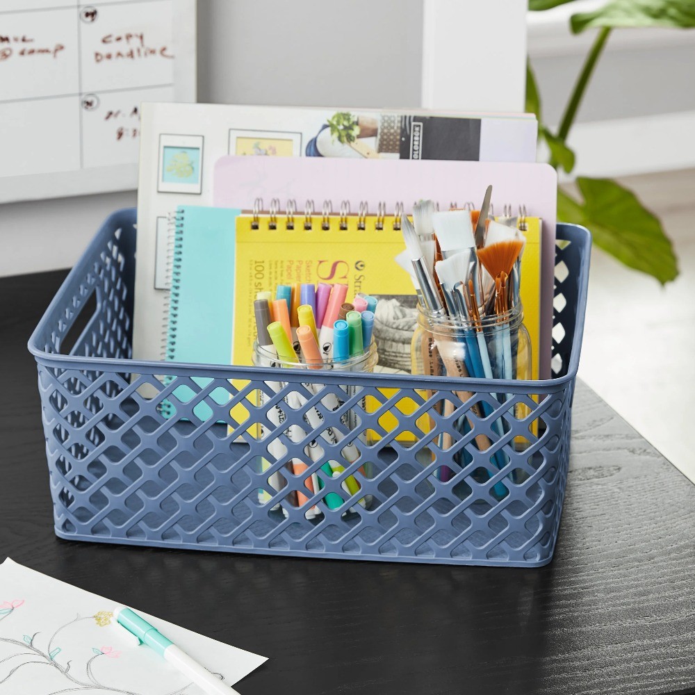 Cube Decorative Plastic Storage Basket, Pack of 4, Moonlight Blue
