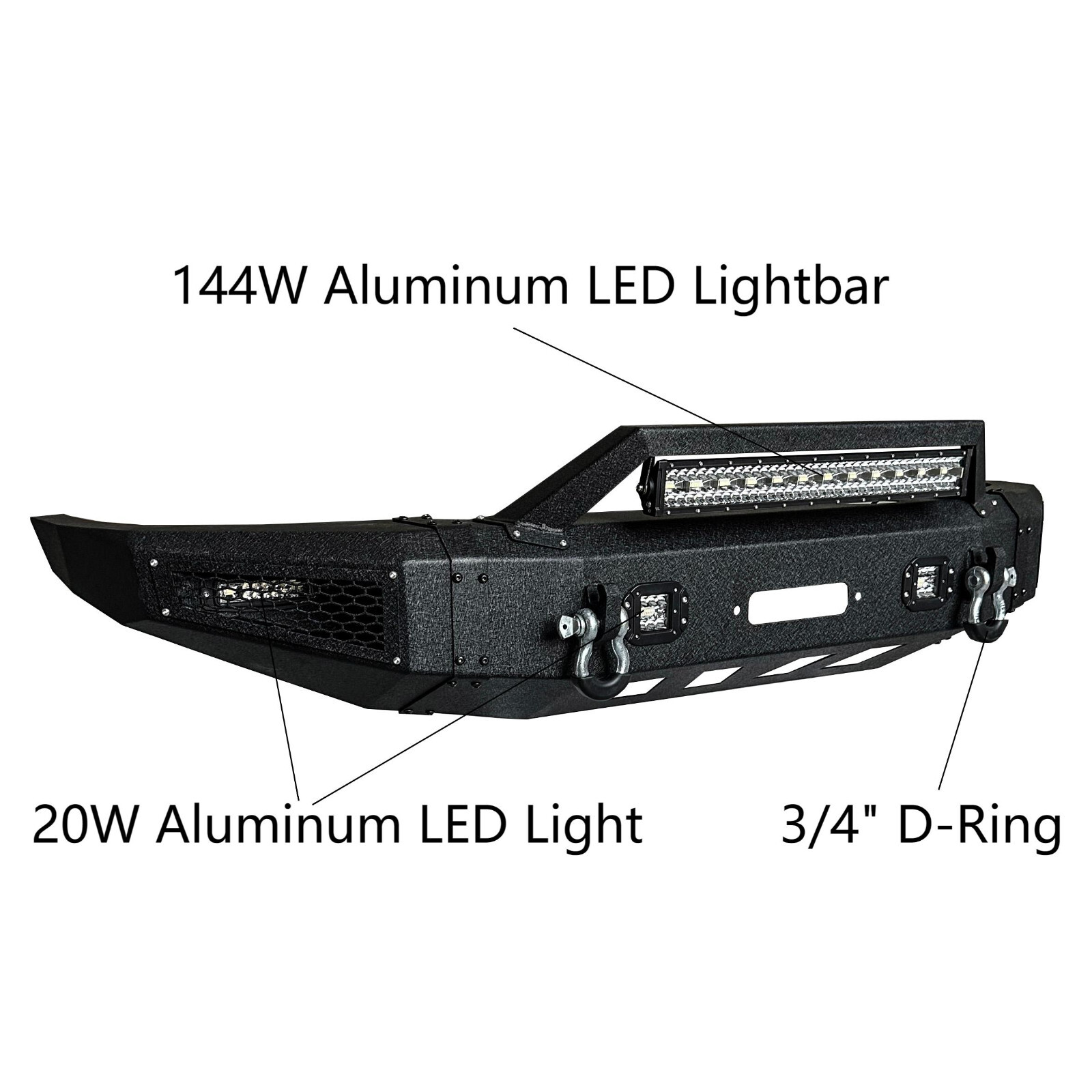 Vijay For 2014-2021 Tundra Front Bumper w/ Winch Plate and LED Lights and D-Ring