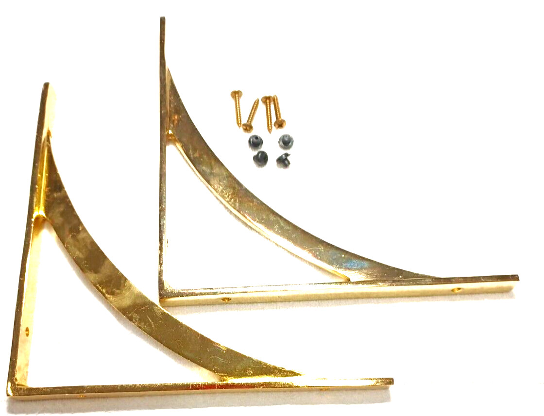 TWO 2 PC. BRASS SHELF BRACKET 4-8" X 8" HEAVY DUTY HAS A LITTLE TARNISH W/SCREW