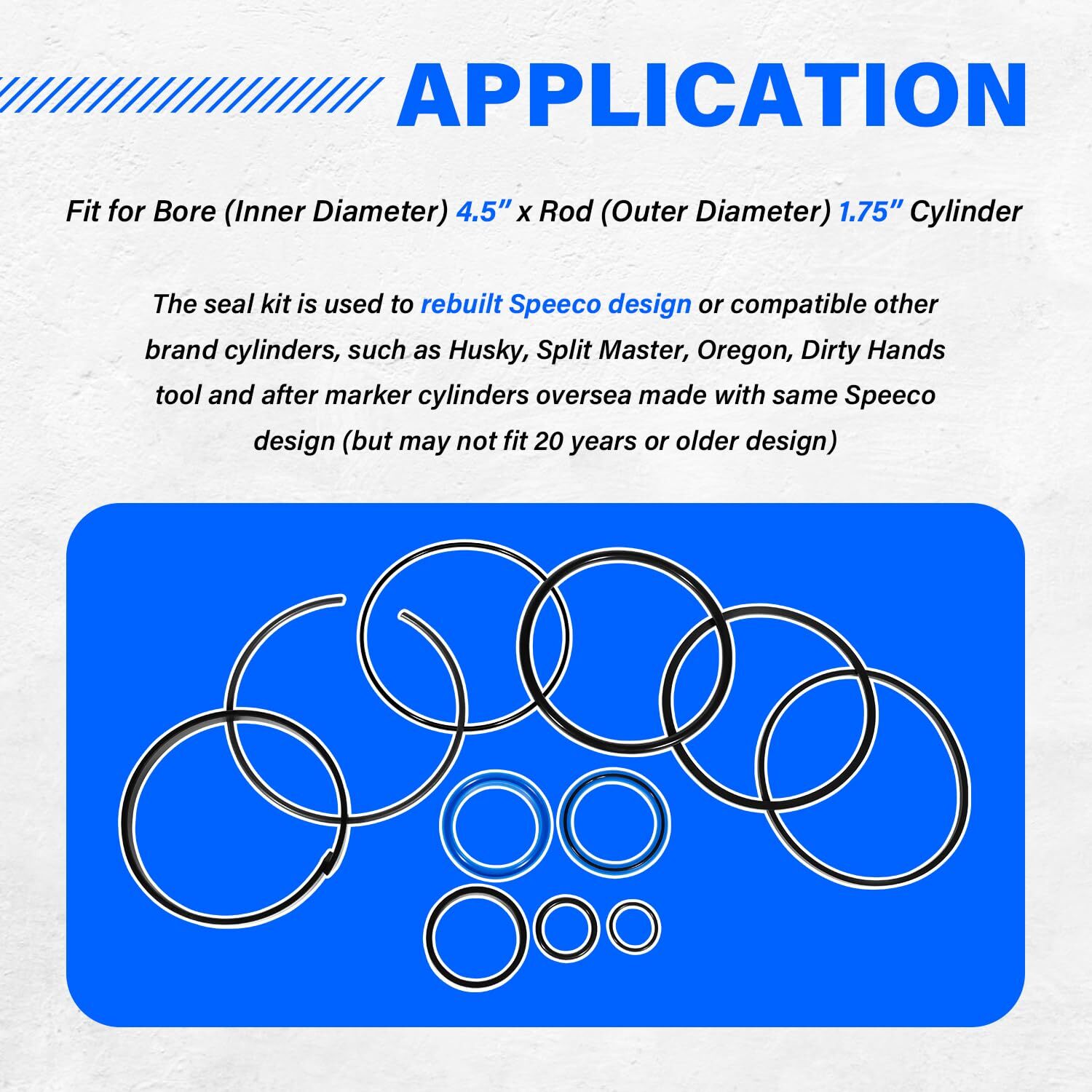 Hydraulic Log Splitter Cylinder Rebuild Seal Kit For 4.5"bore X 1.75"rod Cylinde