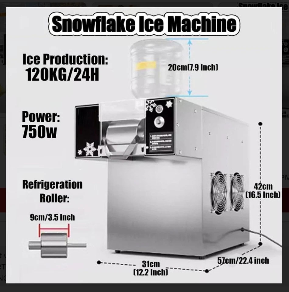 4Barrels Snowflake Ice Machine SnowCone Maker AirCooling System SmartTouchScreen