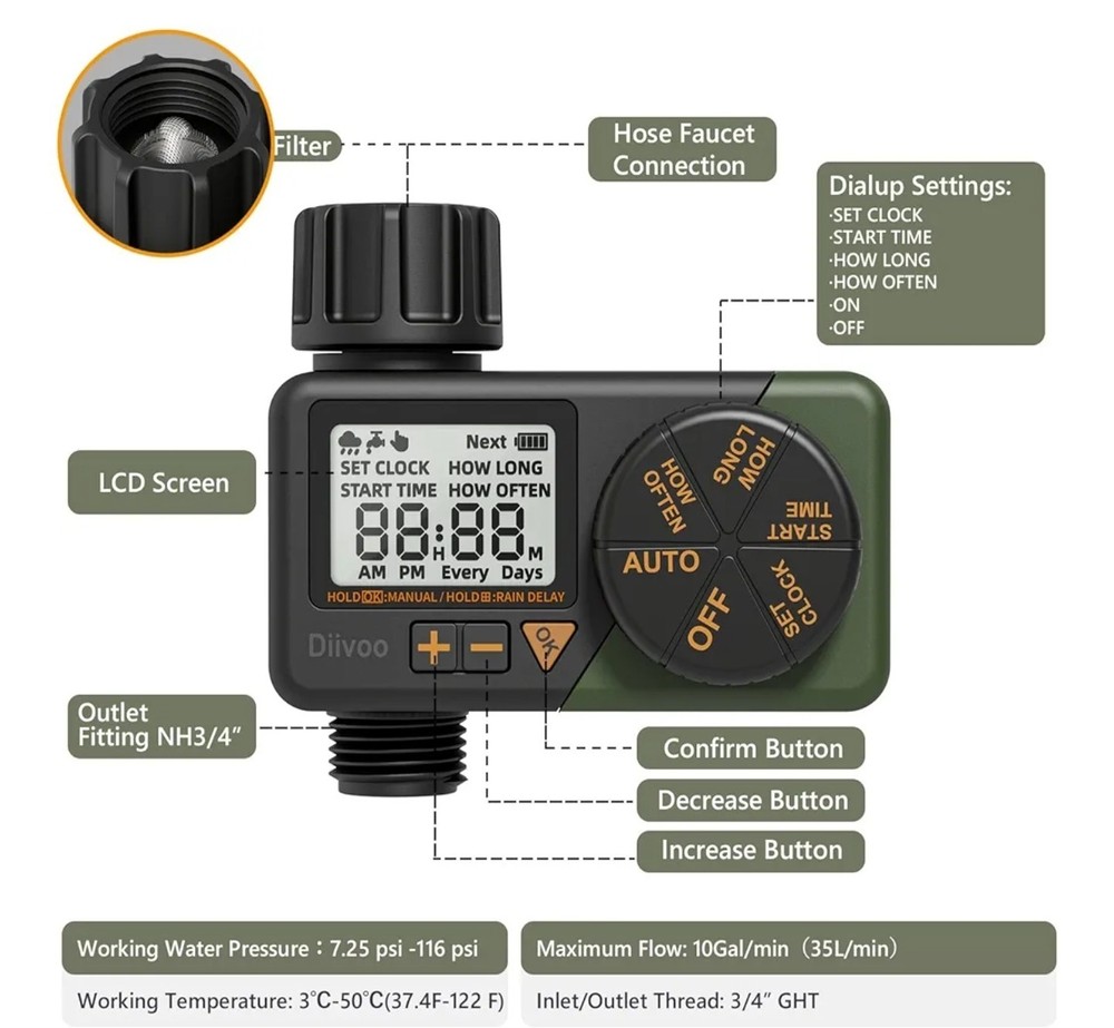 DIIVOO WT-06 Water Sprinkler Timer