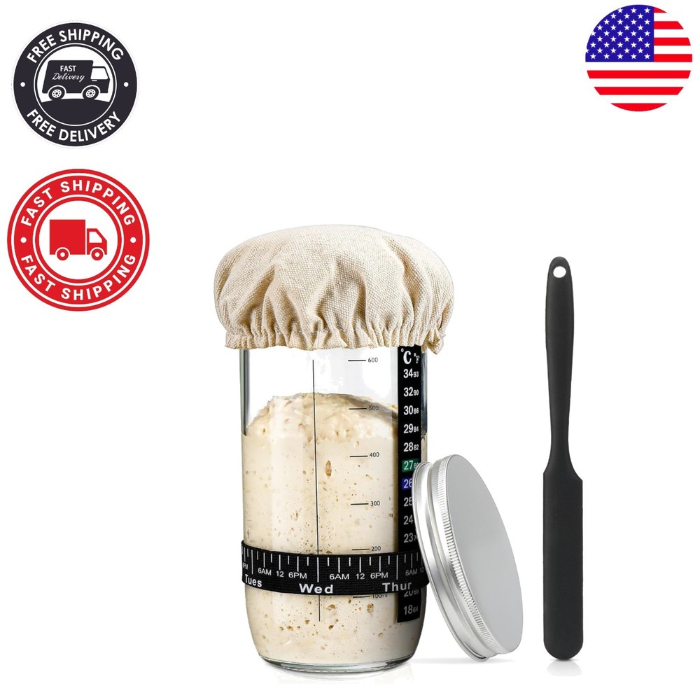 Easily Create Sourdough Bread: 24 oz Starter Kit with Thermometer & Scraper