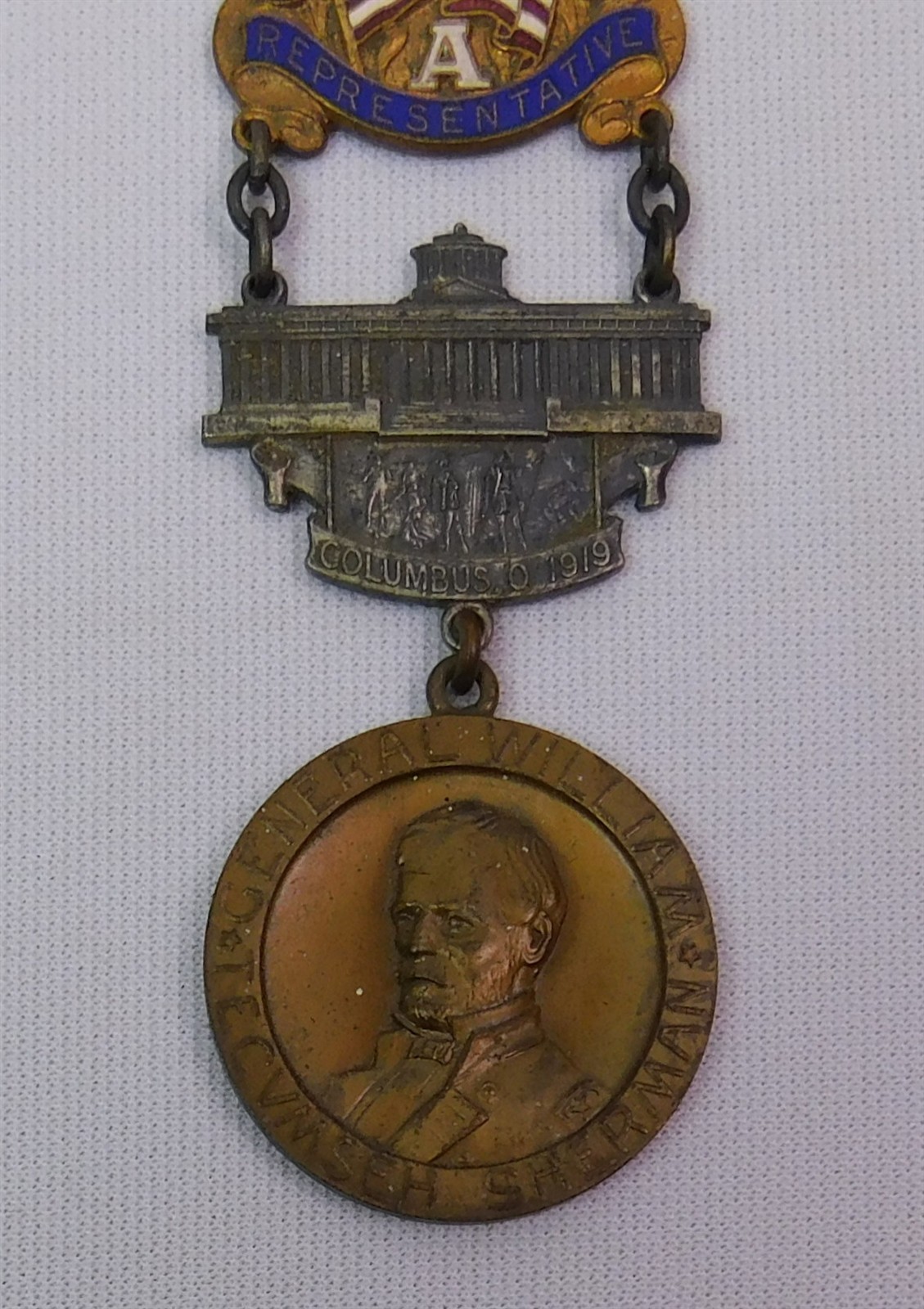 1919 GAR 53rd NATIONAL ENCAMPMENT Columbus OH REPRESENTATIVE Badge Medal Sherman