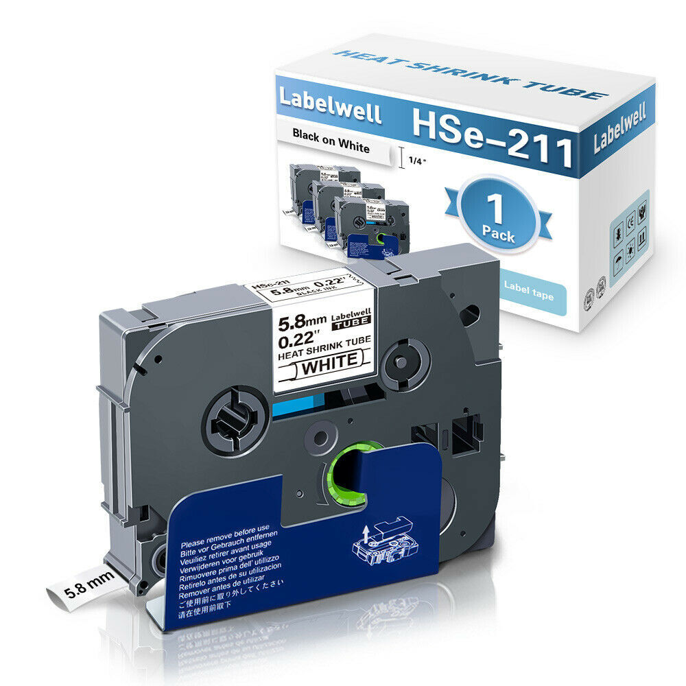 Label Heat Shrink Tube HSE-211 221 231 241 251 Black on White Yellow for Brother