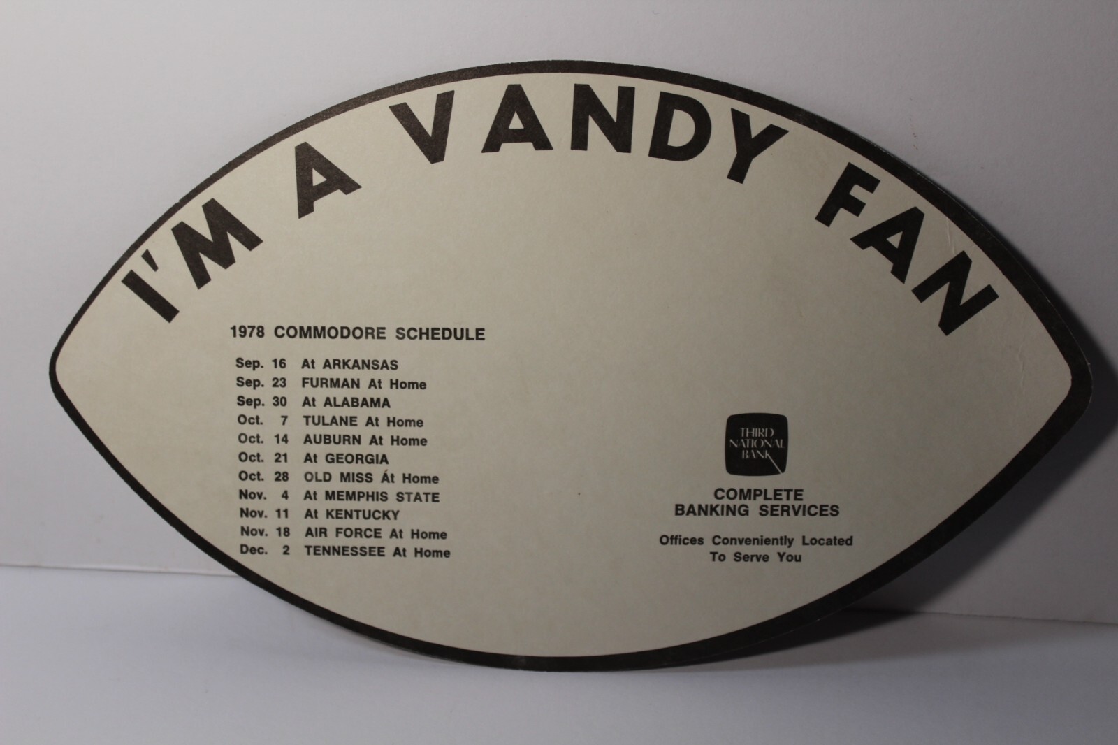1970s Vintage Salesman Sample Fan 1978 Vanderbilt Commodores Football Schedule