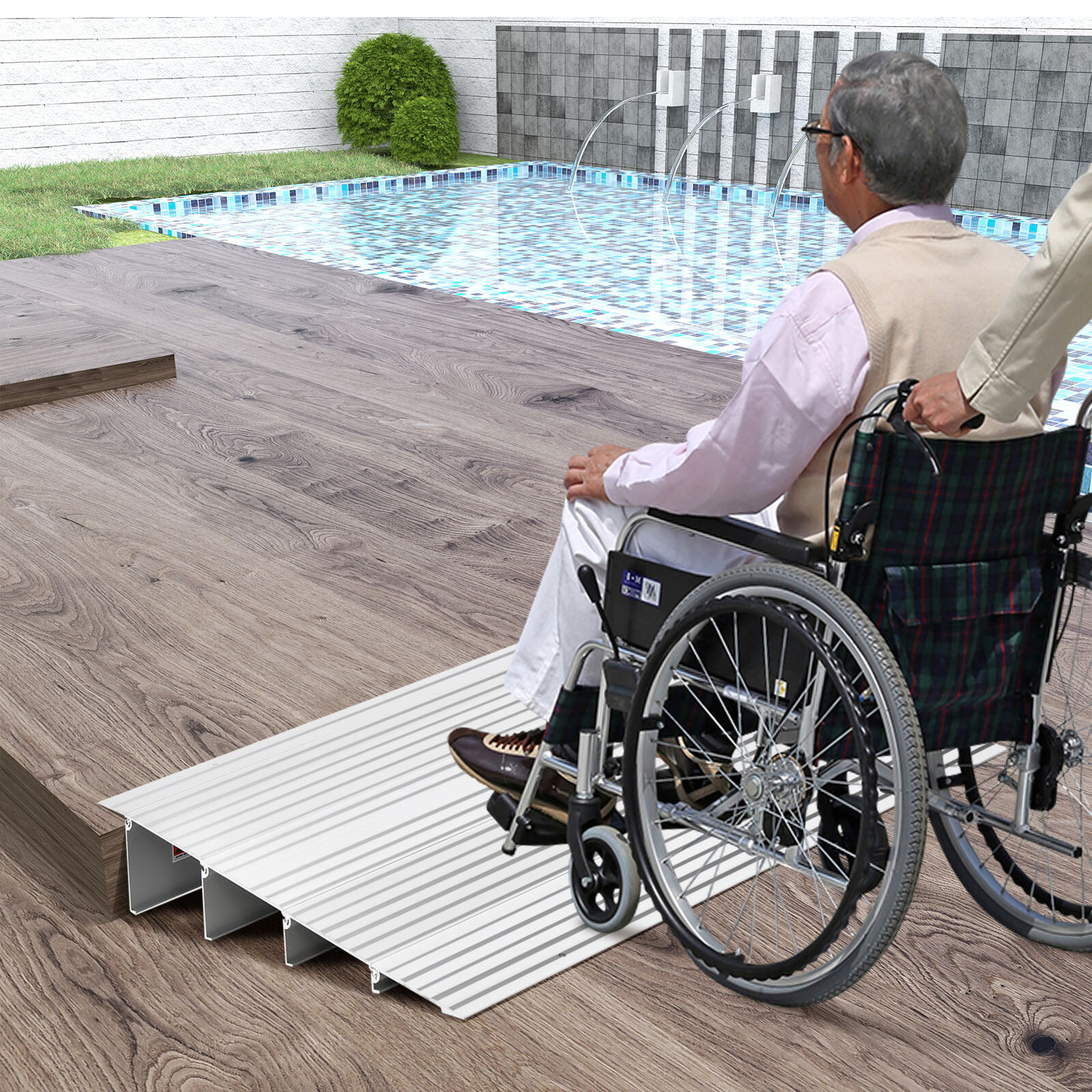 4" Rise Wheelchair Threshold Ramp w/ Adjustable Ramp 700LBS Weight Capacity