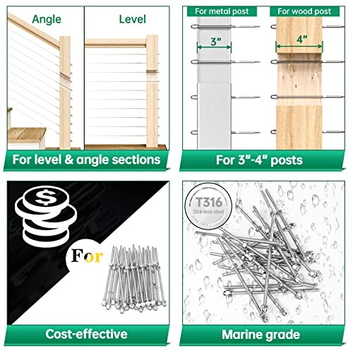 Pack 1/8" Cable Railing Hardware Kit Hand Swage Threaded For 4"x4" Post 60