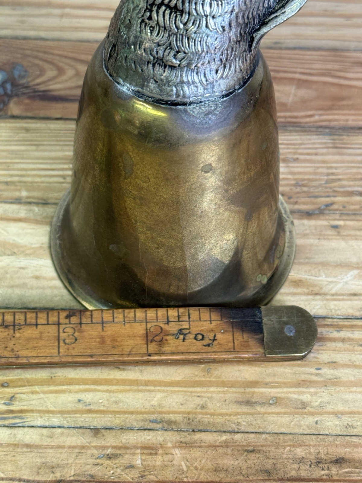 VINTAGE SIGNED MAURO MANETTI ITALY STIRRUP CUP HORSE HEAD BRASS AND SILVER PLATE