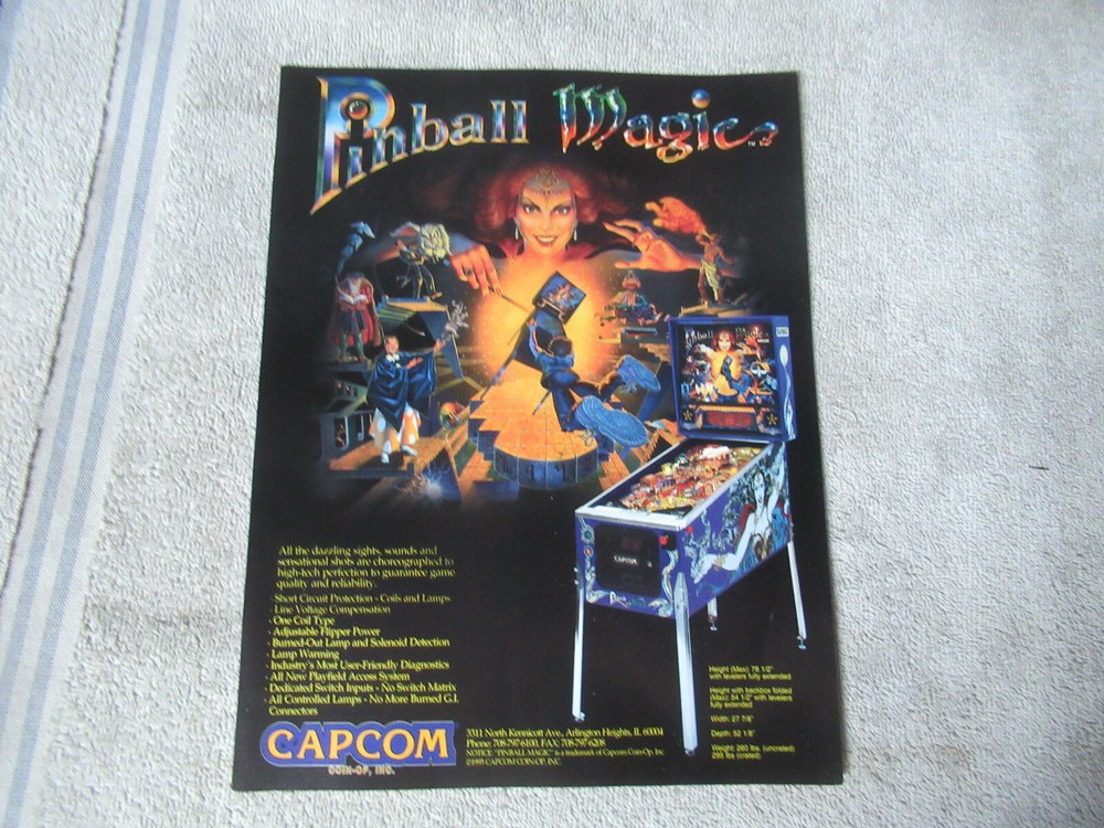 original 1995 AD 11- 8 '' CAPCOM PINBALL MAGIC  ARCADE GAME FLYER