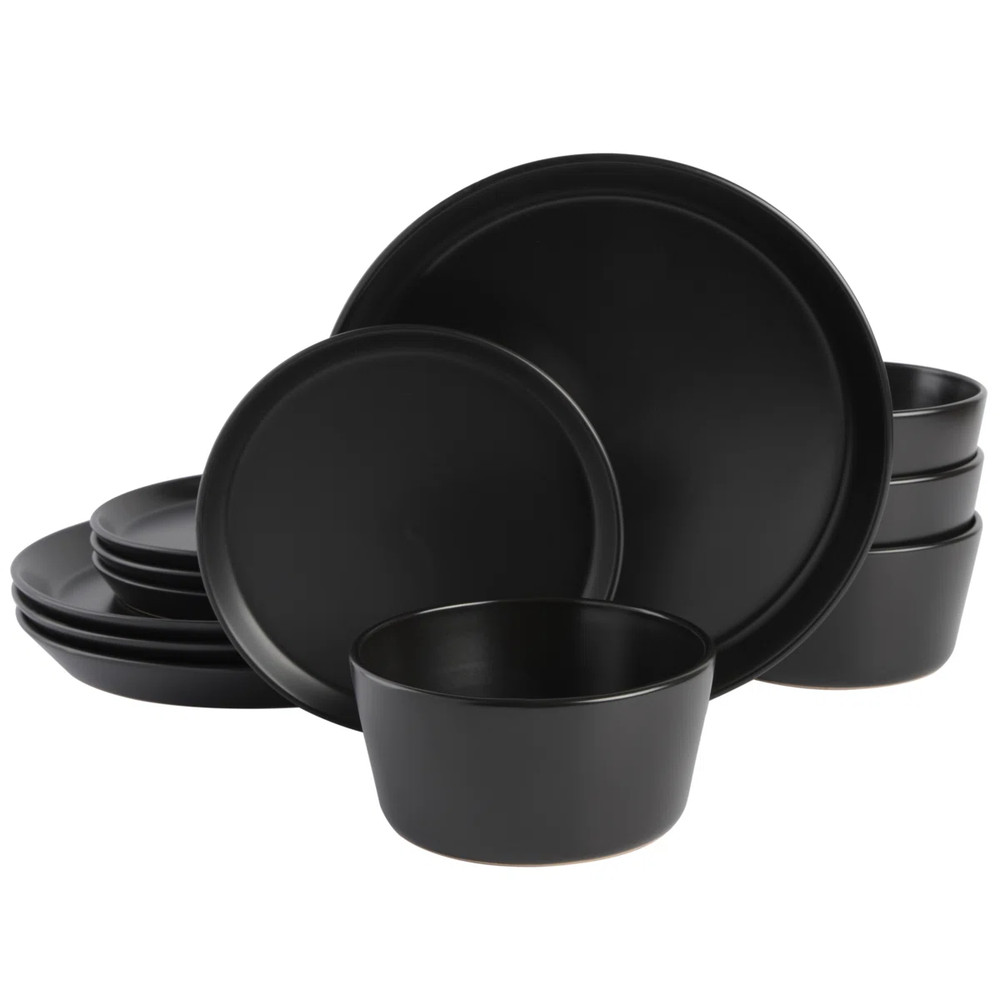 Gibson Soho Lounge Sofia 12-Piece Coupe Dinnerware Set - Matte Black