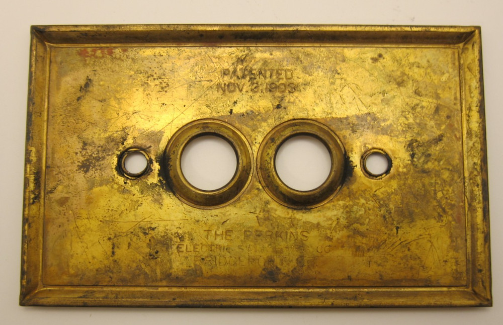 Solid Brass Push Button Switch Plate by Perkins Electric Switch MFG Co