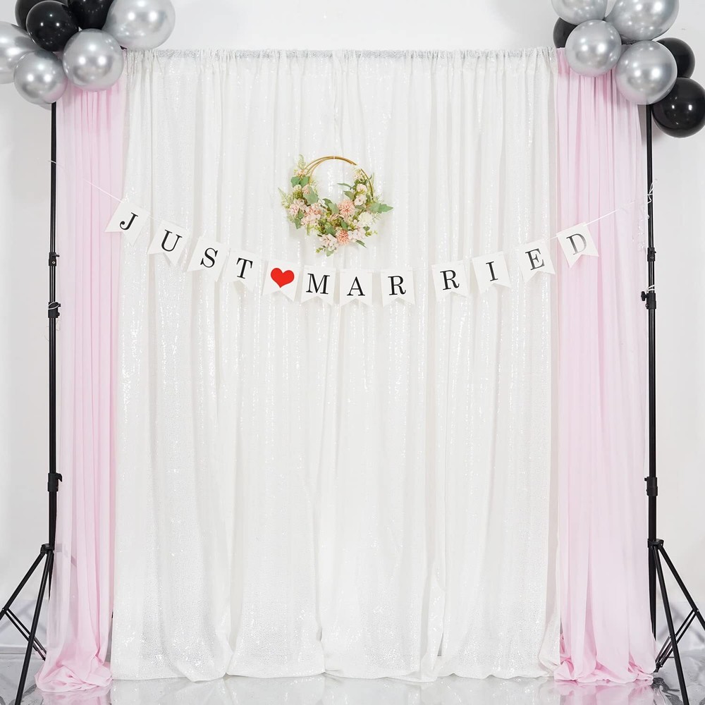 White Sequin Backdrop Curtains 2 Panels 2FTx8FT Wedding Party Decor