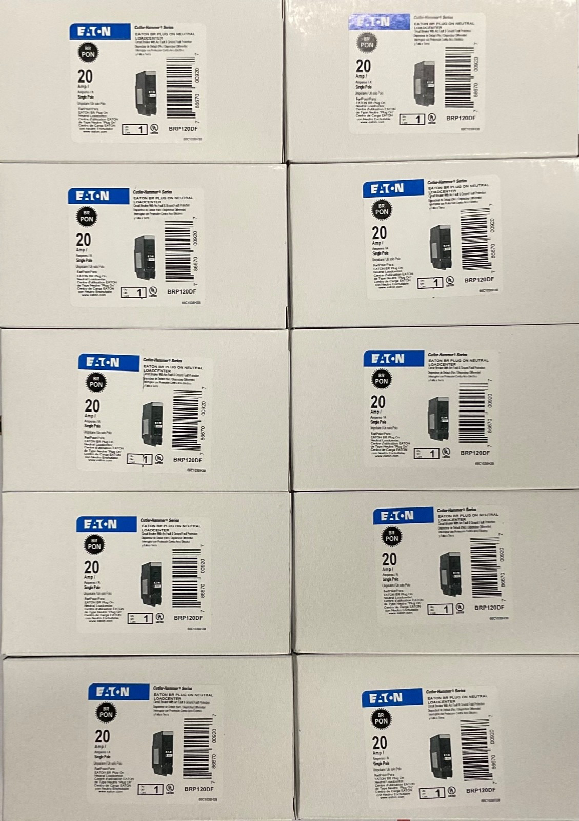 10PCS CUTLER HAMMER EATON BRP120DF 20A AFCI/GFCI PLUG ON NEUTRAL  NEW IN BOX